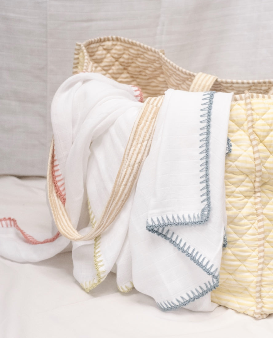 Medium Muslin Swaddle with Crochet Trim