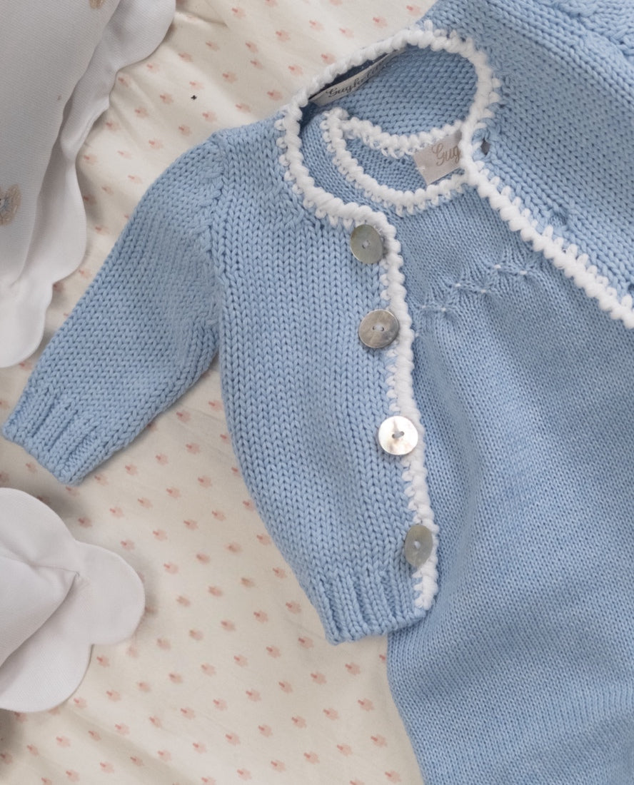 Italian Cotton Knitted Baby Salopette Azzura