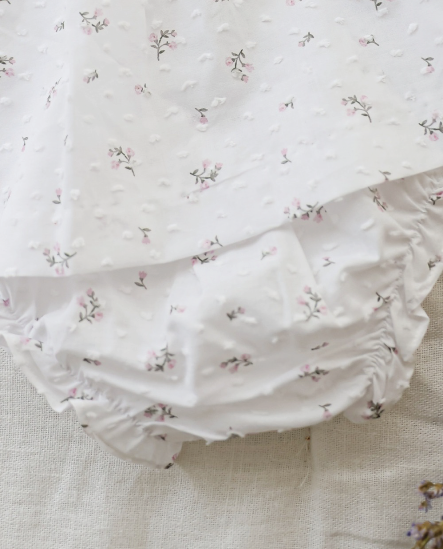 Floral Baby Bloomers in Swiss Dot Cotton