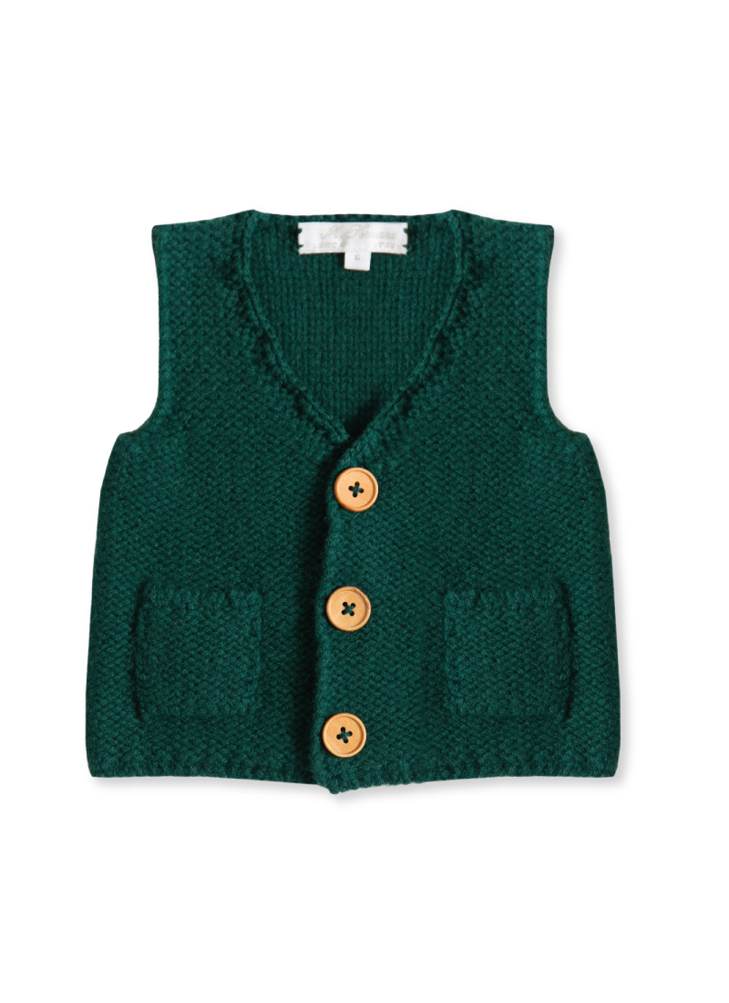 Emerald Green Knitted Baby Outfit with Embroidered Vest